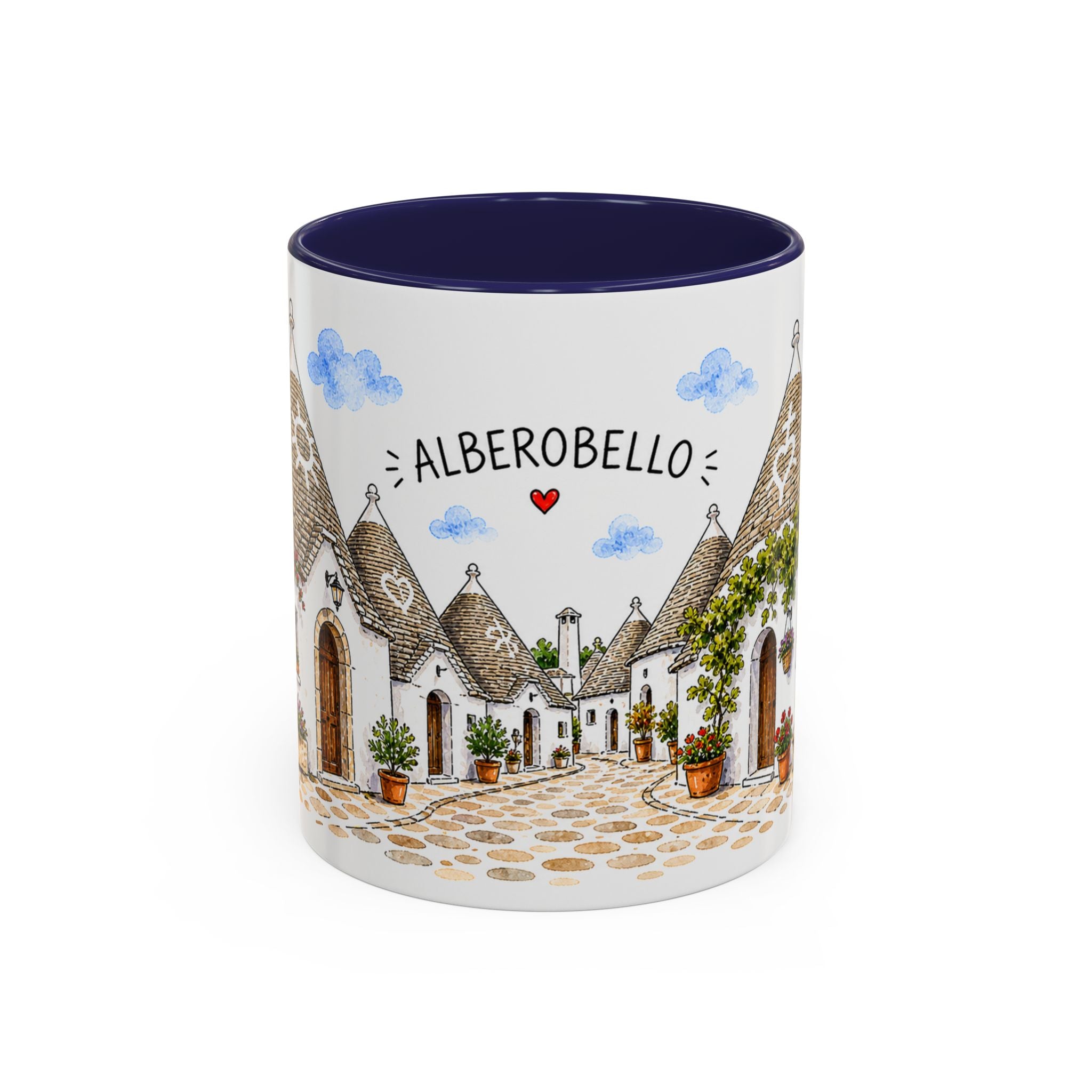 Alberobello Illustrated Travel Mug | Italy Souvenir Accent Coffee Mug | 11oz 15oz Ceramic Cup