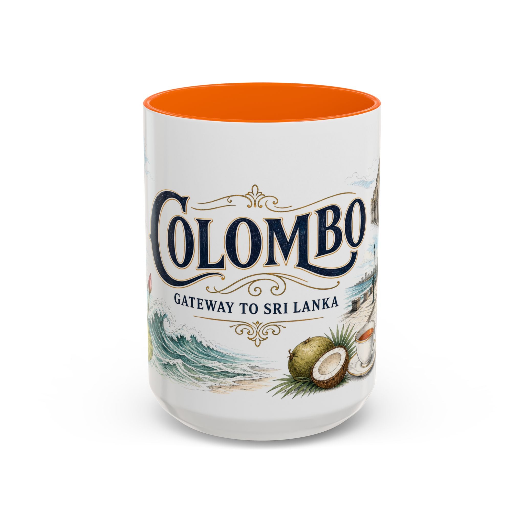 Colombo Coffee Mug | Sri Lanka Travel Souvenir | Vintage Illustrated City Gift | 11 oz 15 oz Accent Mug