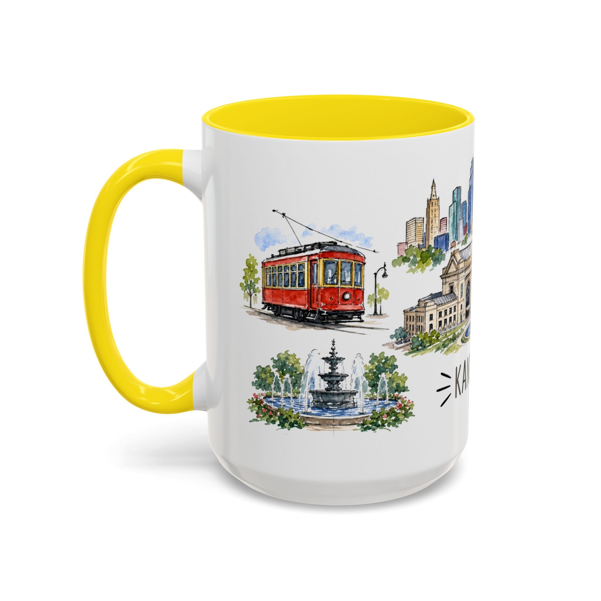 Kansas City Illustrated Travel Mug | City Souvenir Accent Coffee Mug | 11oz 15oz Ceramic Cup
