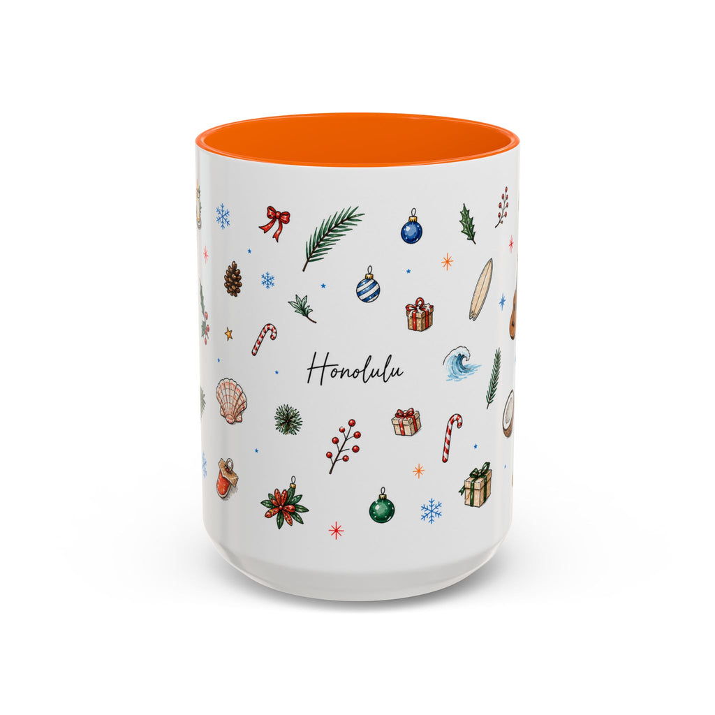 Honolulu Christmas Mug | Watercolor City Souvenir | Ceramic Coffee Cup (11oz 15oz)