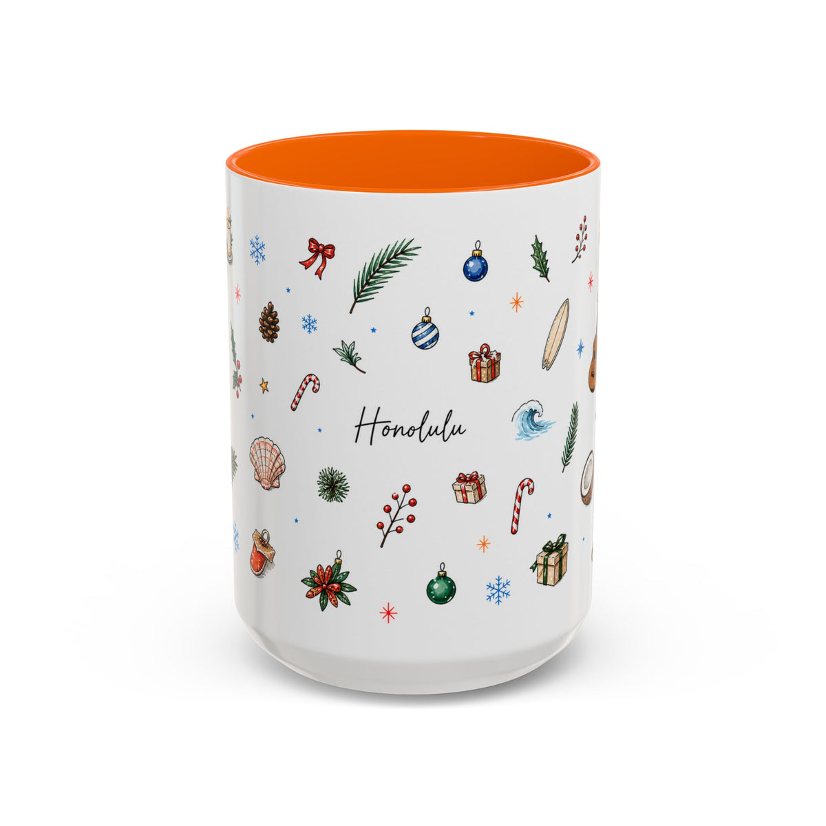 Honolulu Christmas Mug | Watercolor City Souvenir | Ceramic Coffee Cup (11oz 15oz)