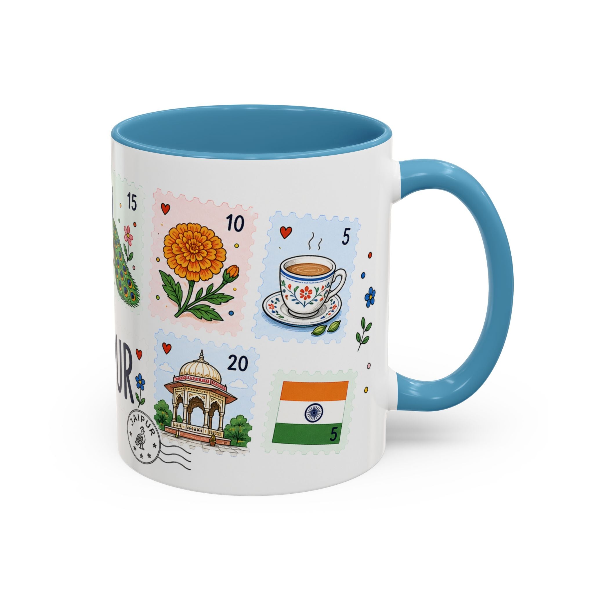 Jaipur Coffee Mug | Postage Stamp Collage Mug | Travel Souvenir Accent Cup 11oz 15oz