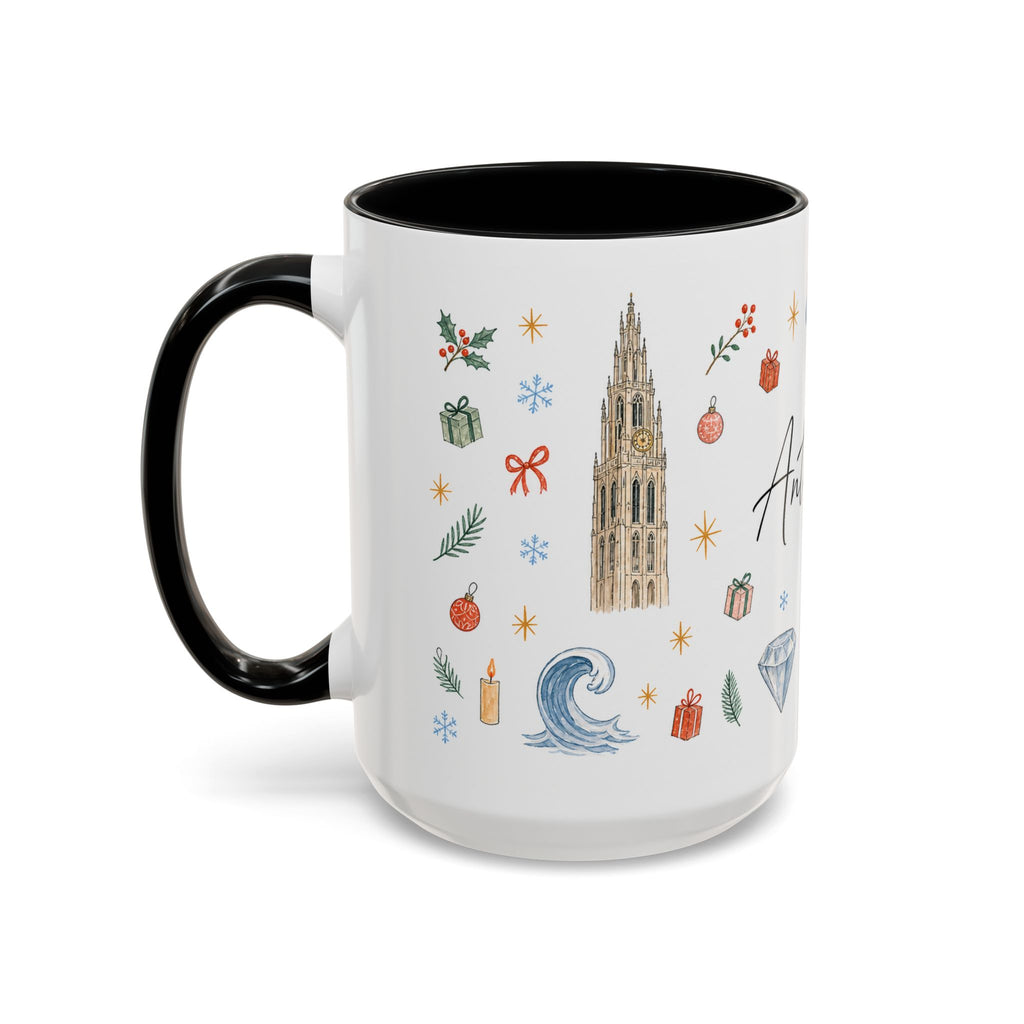 Antwerp Christmas Mug | Watercolor Travel Souvenir | Holiday Gift | Accent Ceramic Coffee Cup 11oz 15oz