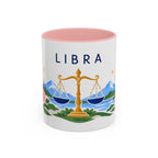 Libra Zodiac Coffee Mug | Scales and Rose Design | Astrology Birthday Gift | 11 oz 15 oz Ceramic Accent Mug