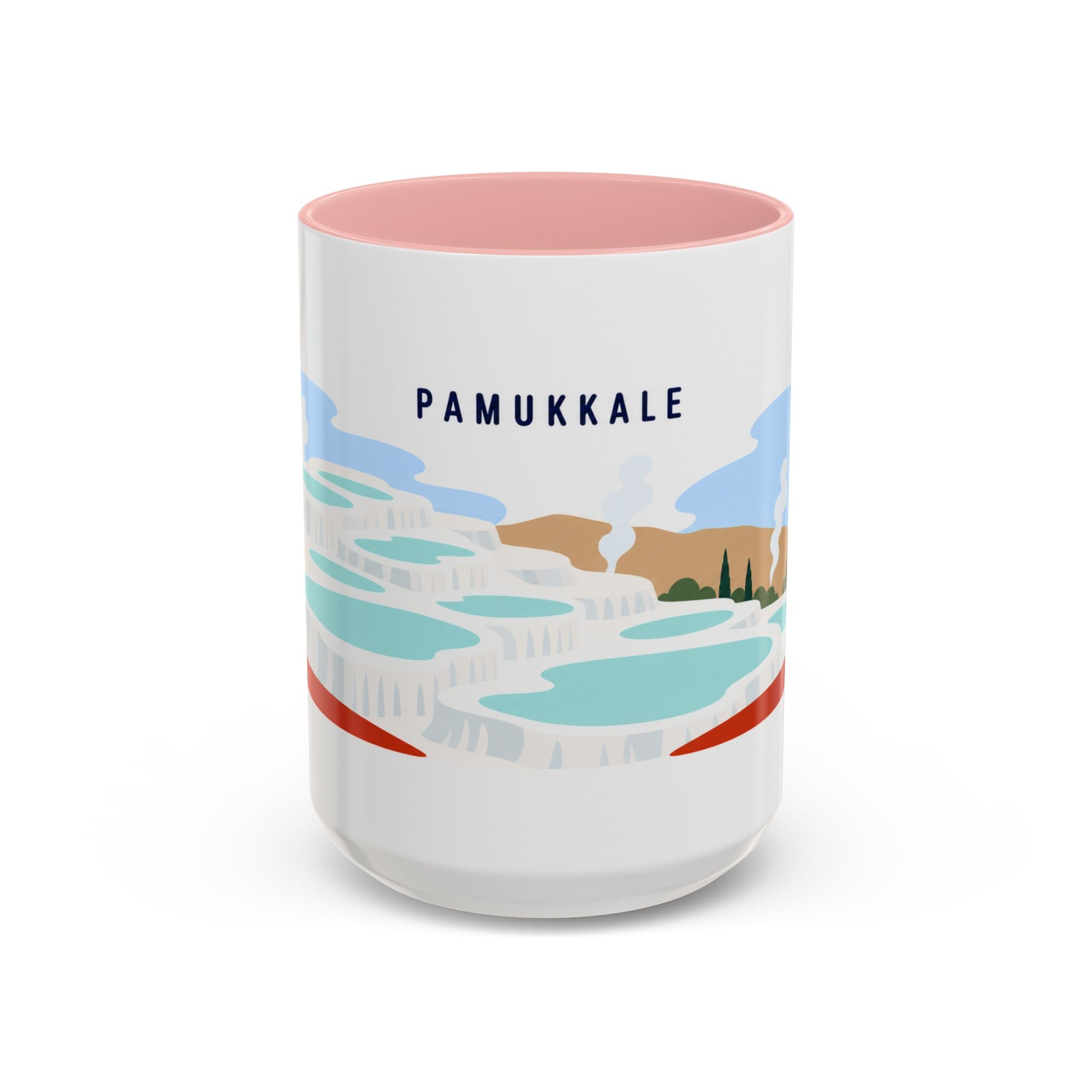 Pamukkale Coffee Mug | Travel Destination Souvenir Gift | Accent Color Ceramic 11oz 15oz