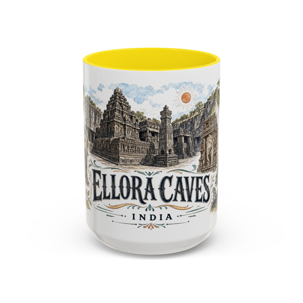 Ellora Caves Mug, India Travel Souvenir, Bucket List Gift, Accent Ceramic Coffee Mug 11oz 15oz