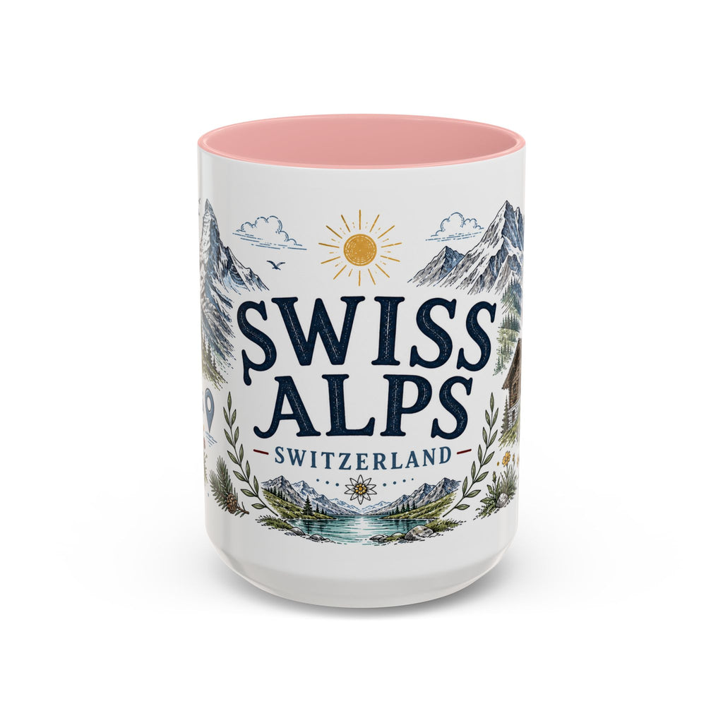 Swiss Alps Coffee Mug | Travel Destination Souvenir Gift | Accent Color Ceramic 11oz 15oz