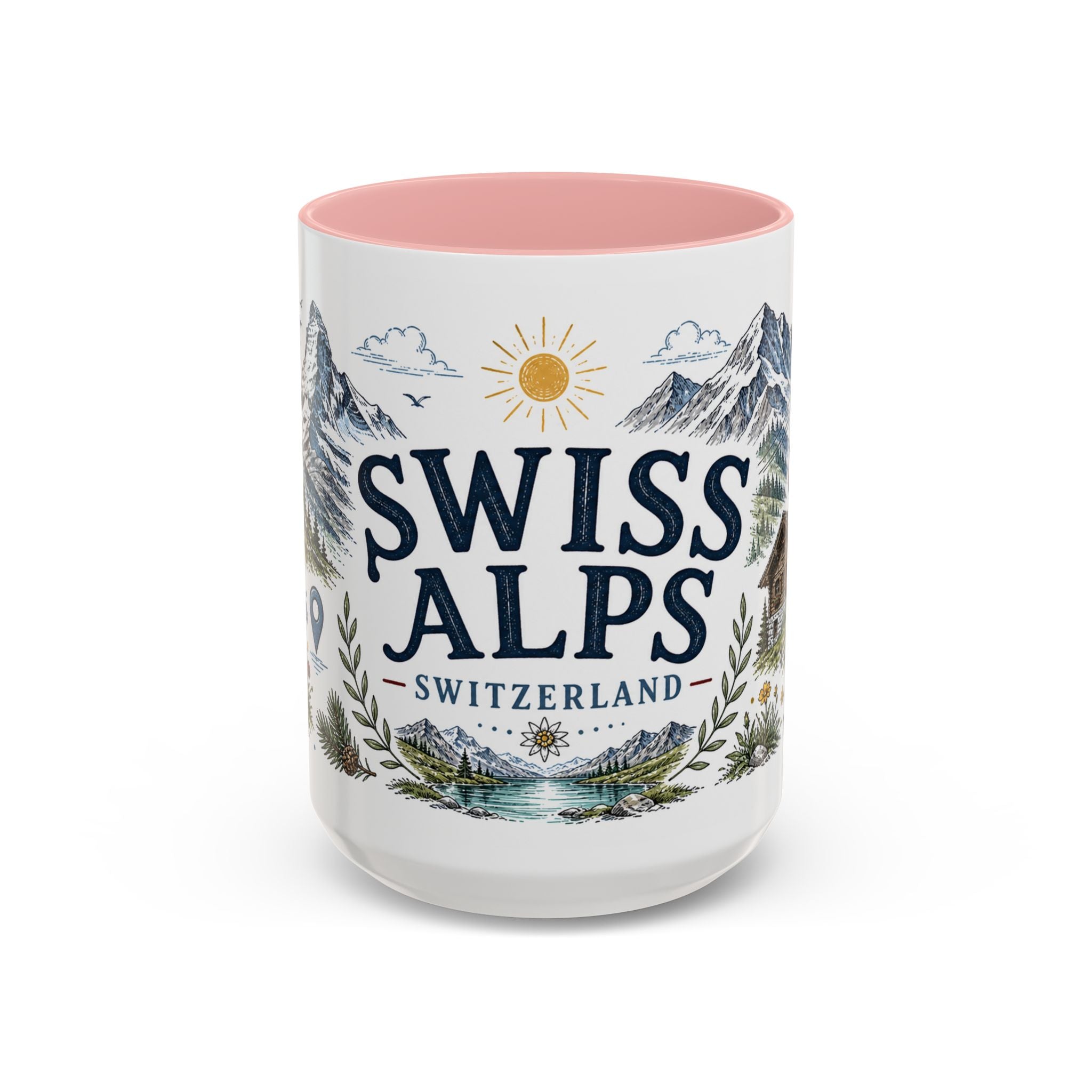 Swiss Alps Coffee Mug | Travel Destination Souvenir Gift | Accent Color Ceramic 11oz 15oz