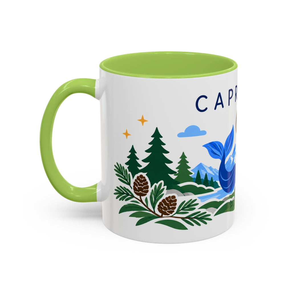 Capricorn Zodiac Coffee Mug | Sea Goat and Floral Design | Astrology Birthday Gift | 11 oz 15 oz Ceramic Accent Mug