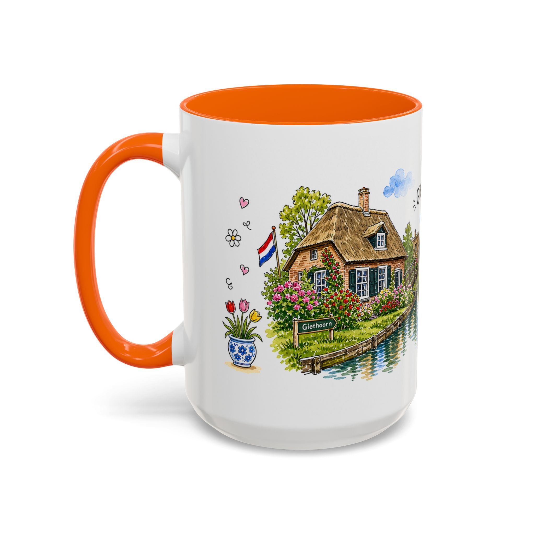 Giethoorn Illustrated Travel Mug | Netherlands Souvenir Accent Coffee Mug | 11oz 15oz Ceramic Cup