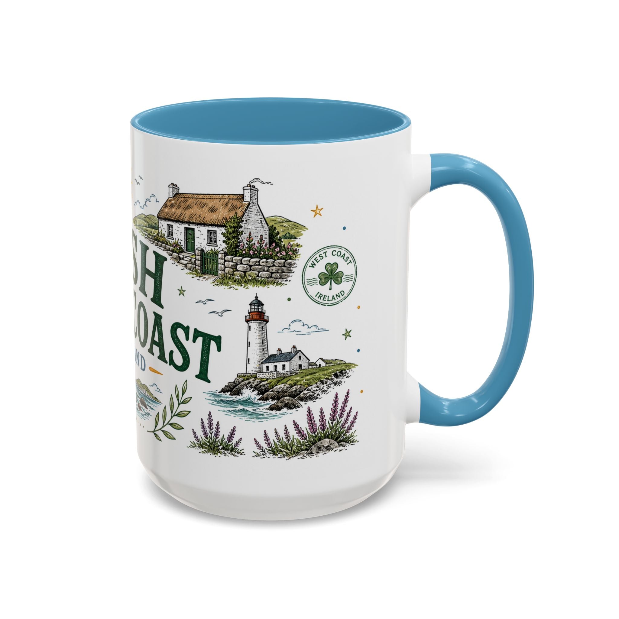 Irish West Coast Coffee Mug | Travel Destination Souvenir Gift | Accent Color Ceramic 11oz 15oz