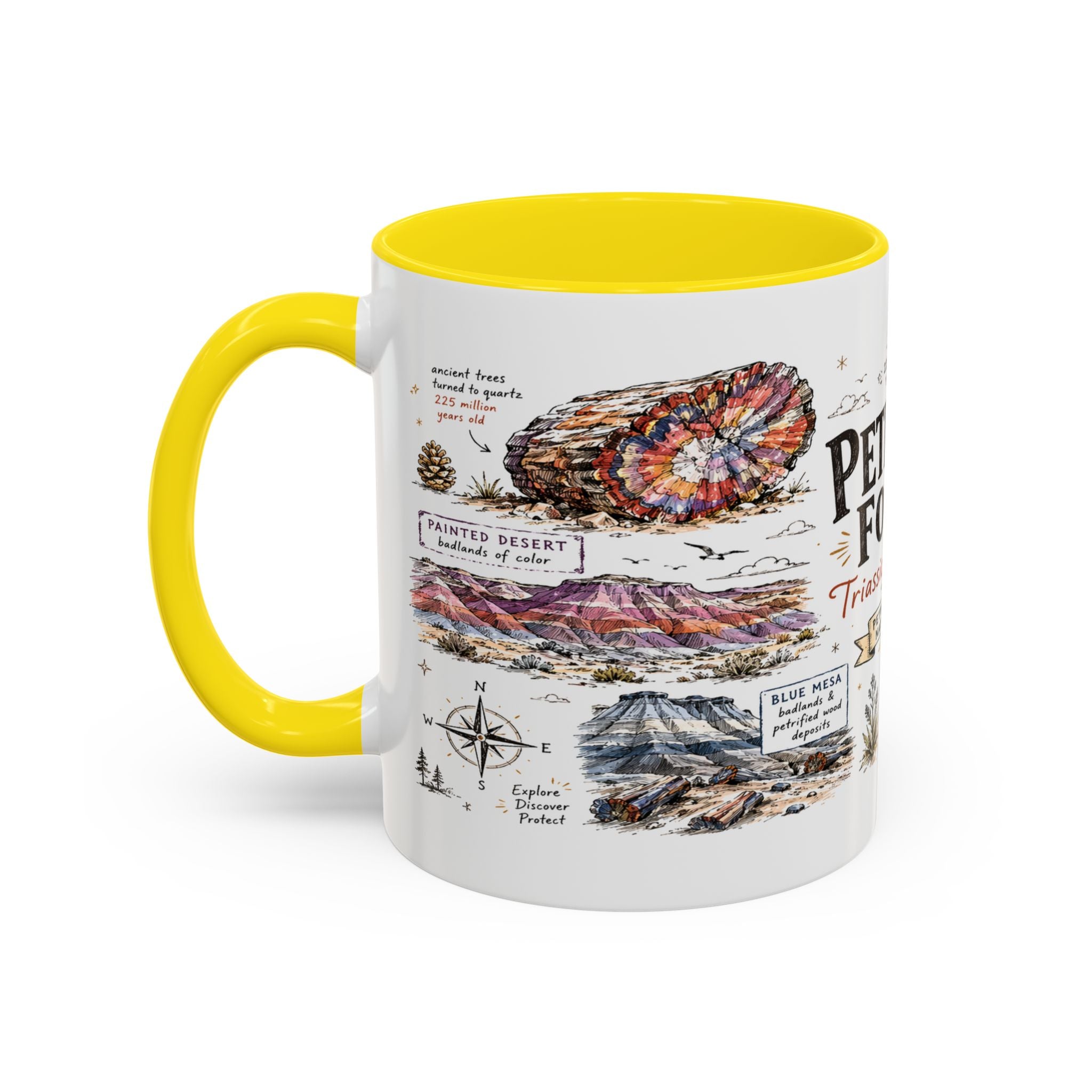 Petrified Forest National Park Coffee Mug | Arizona Painted Desert Fossil Gift | Accent Color Ceramic 11oz 15oz