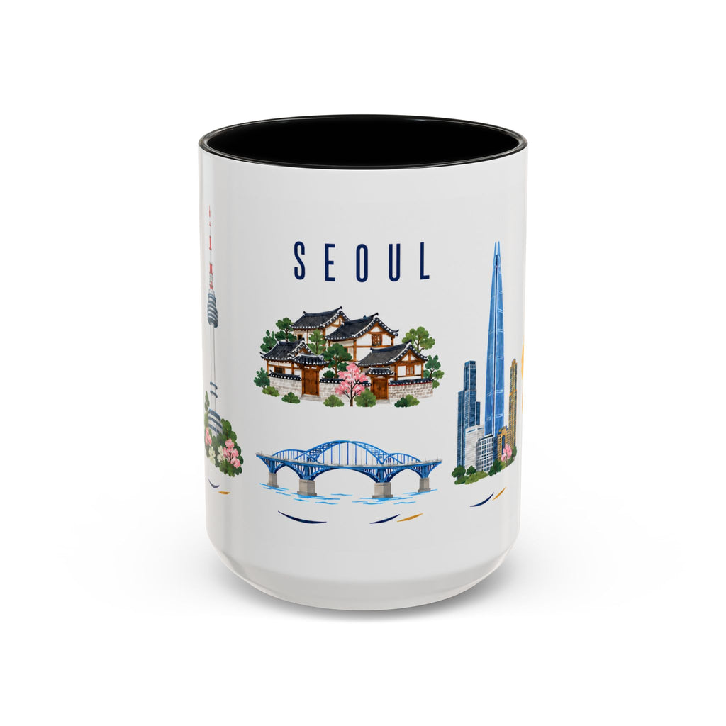 Seoul Coffee Mug | South Korea Travel Souvenir | Porcelain Decal City Gift | 11oz 15oz Accent Mug