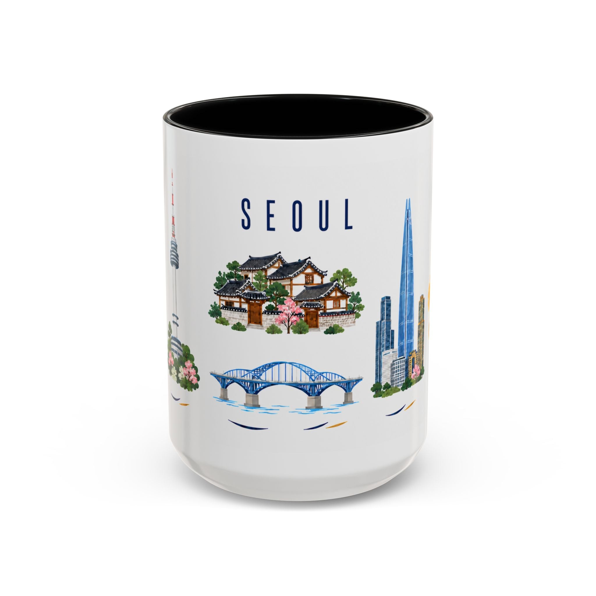 Seoul Coffee Mug | South Korea Travel Souvenir | Porcelain Decal City Gift | 11oz 15oz Accent Mug
