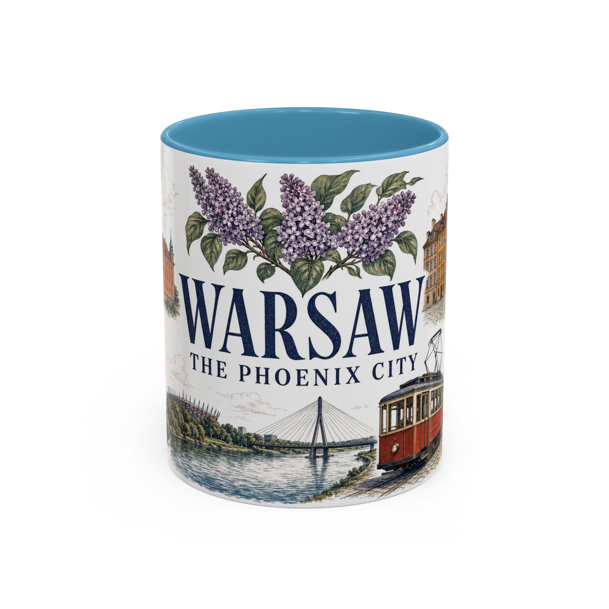 Warsaw Coffee Mug | Poland Travel Souvenir | Vintage Illustrated City Gift | 11 oz 15 oz Accent Mug