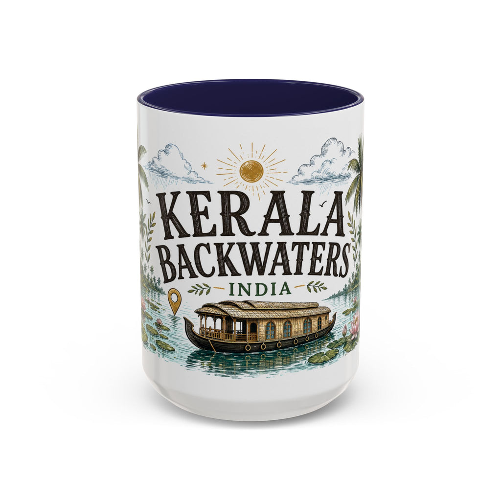 Kerala Backwaters Coffee Mug | Travel Destination Souvenir Gift | Accent Color Ceramic 11oz 15oz