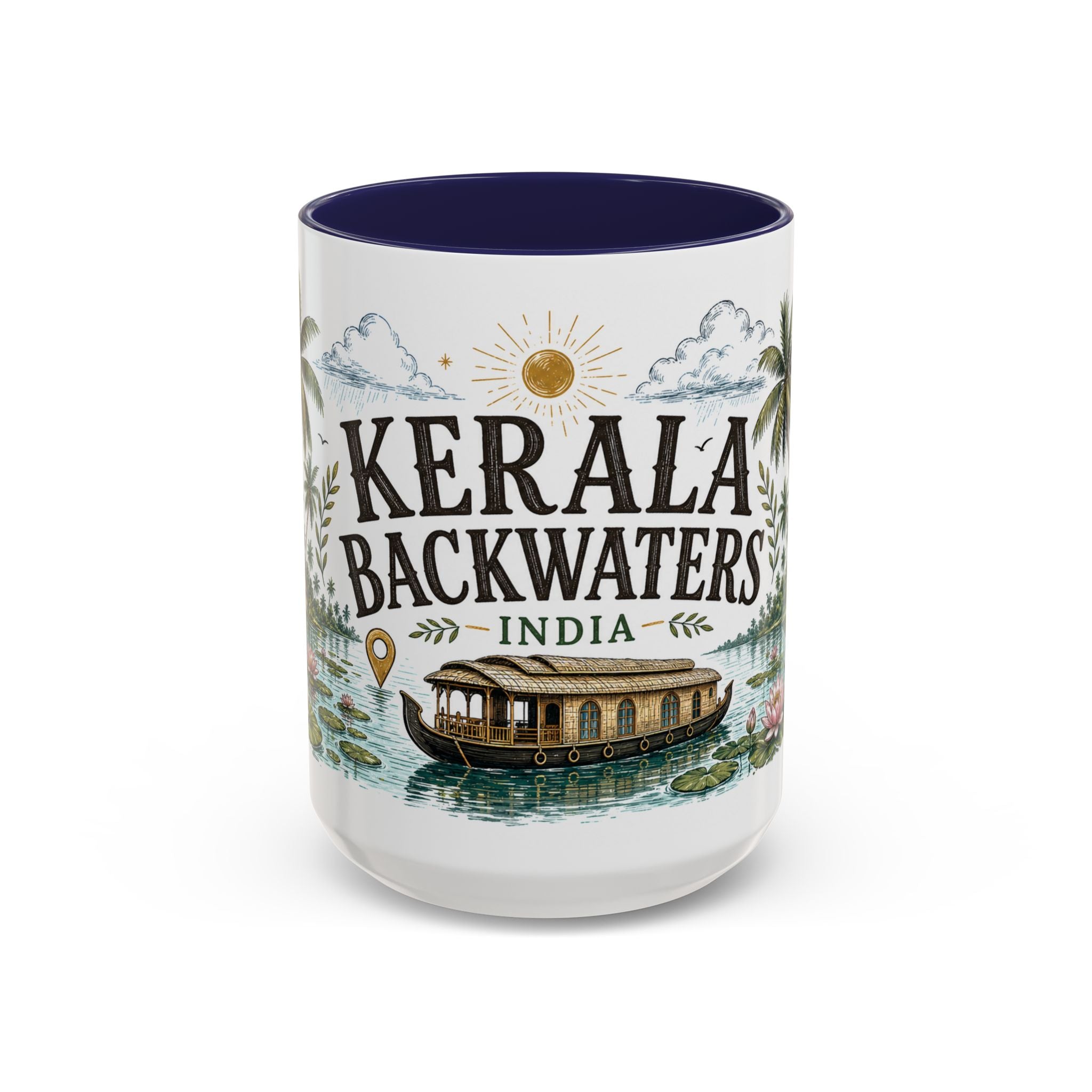 Kerala Backwaters Coffee Mug | Travel Destination Souvenir Gift | Accent Color Ceramic 11oz 15oz