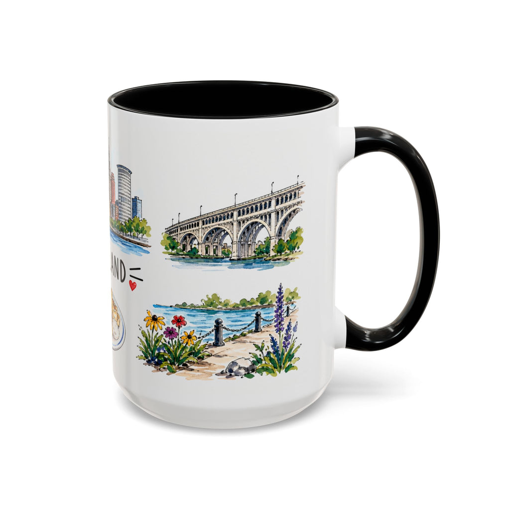 Cleveland Illustrated Travel Mug | City Souvenir Accent Coffee Mug | 11oz 15oz Ceramic Cup