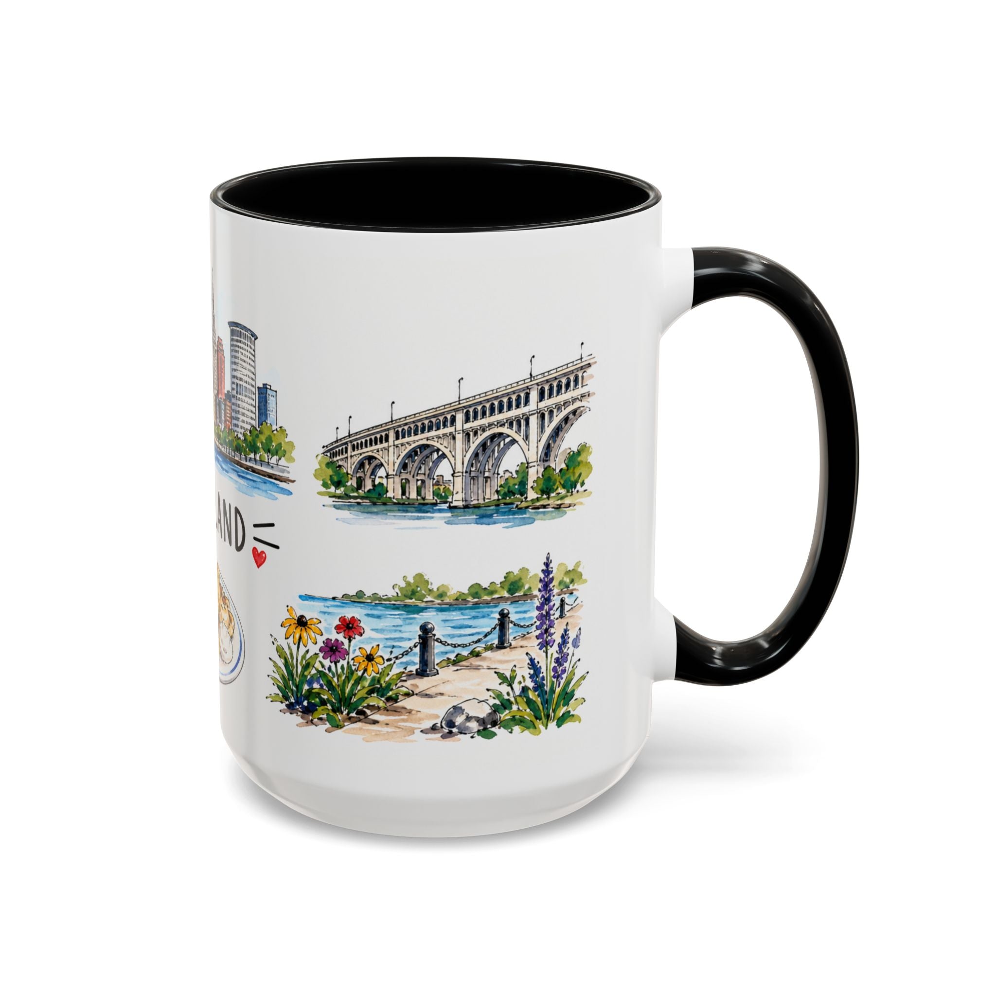 Cleveland Illustrated Travel Mug | City Souvenir Accent Coffee Mug | 11oz 15oz Ceramic Cup