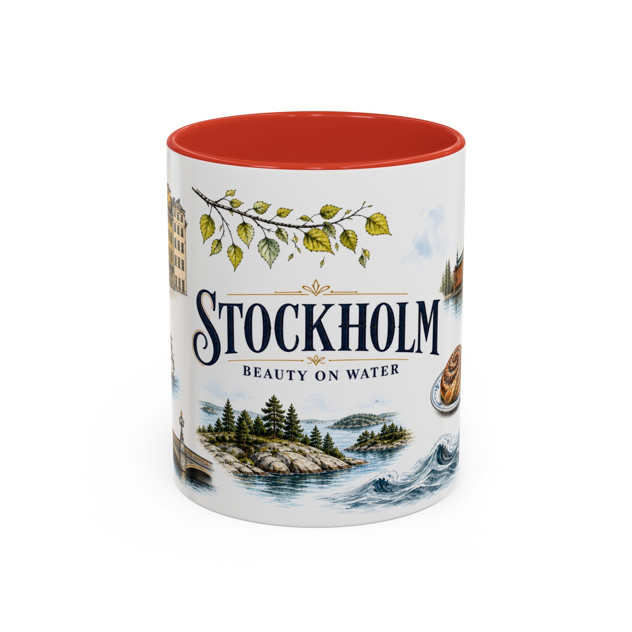Stockholm Coffee Mug | Sweden Travel Souvenir | Vintage Illustrated City Gift | 11 oz 15 oz Accent Mug