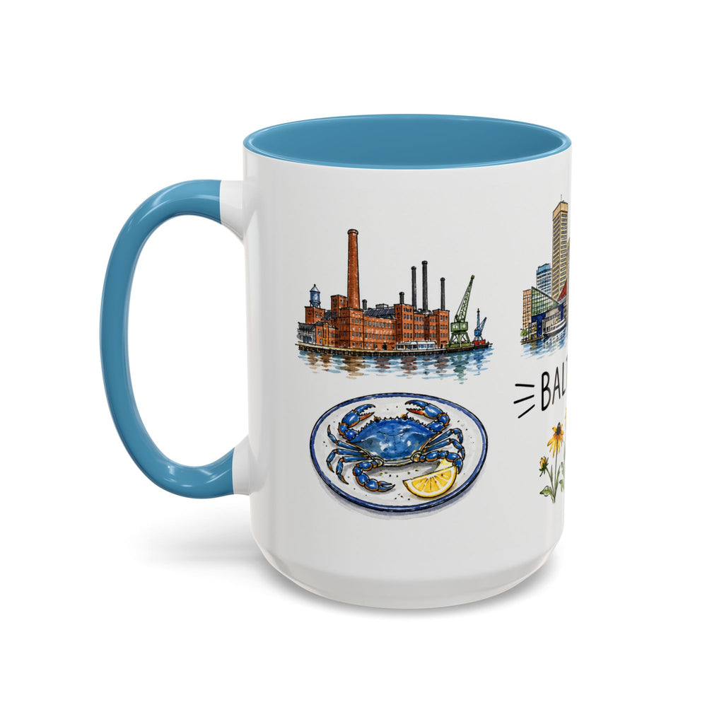 Baltimore Illustrated Travel Mug | City Souvenir Accent Coffee Mug | 11oz 15oz Ceramic Cup