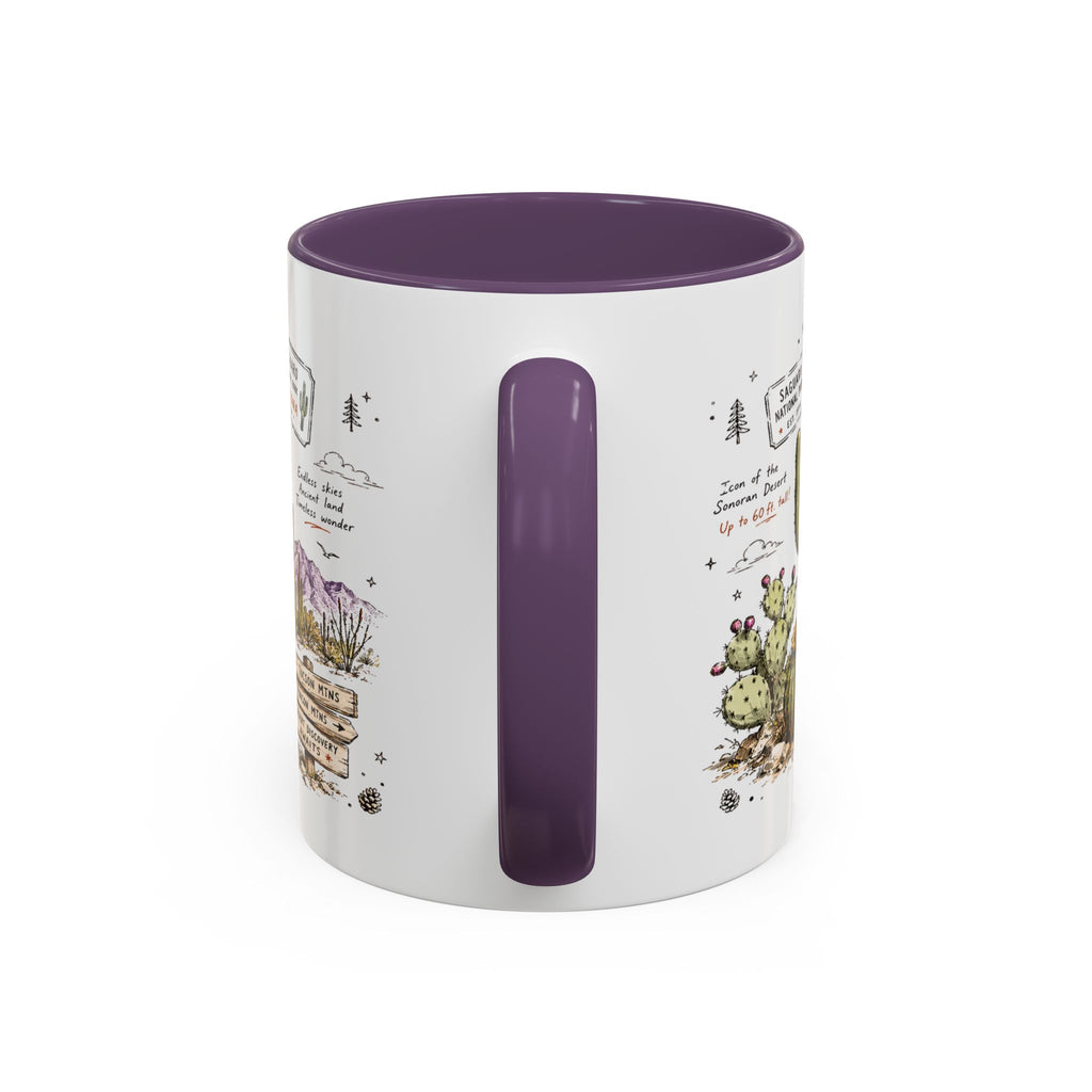 Saguaro National Park Coffee Mug | Arizona Desert Cactus Sunset Gift | Accent Color Ceramic 11oz 15oz