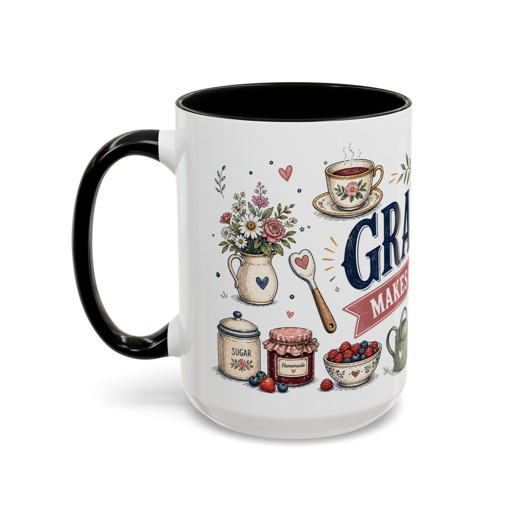 Grandma Makes Life Sweeter Coffee Mug | Gift From Grandkids | Accent Color Ceramic 11oz 15oz