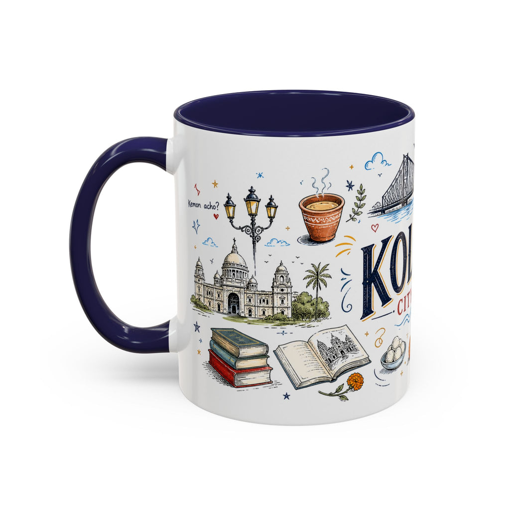 Kolkata Coffee Mug | India Souvenir Travel Gift | Accent Color Ceramic 11oz 15oz