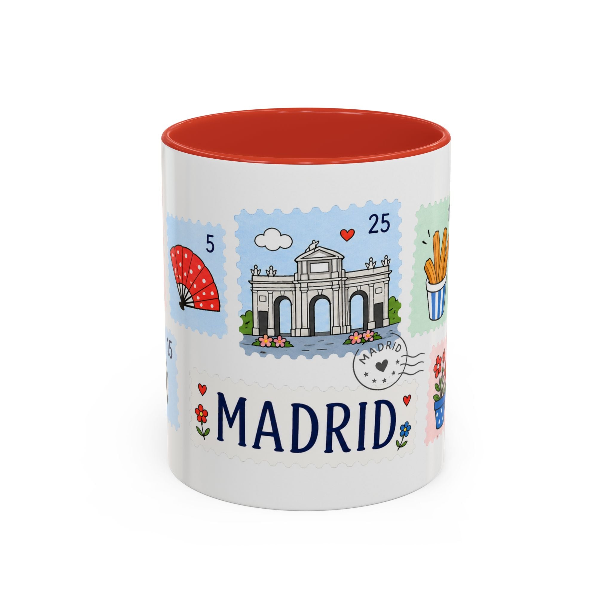 Madrid Coffee Mug | Postage Stamp Collage Mug | Travel Souvenir Accent Cup 11oz 15oz