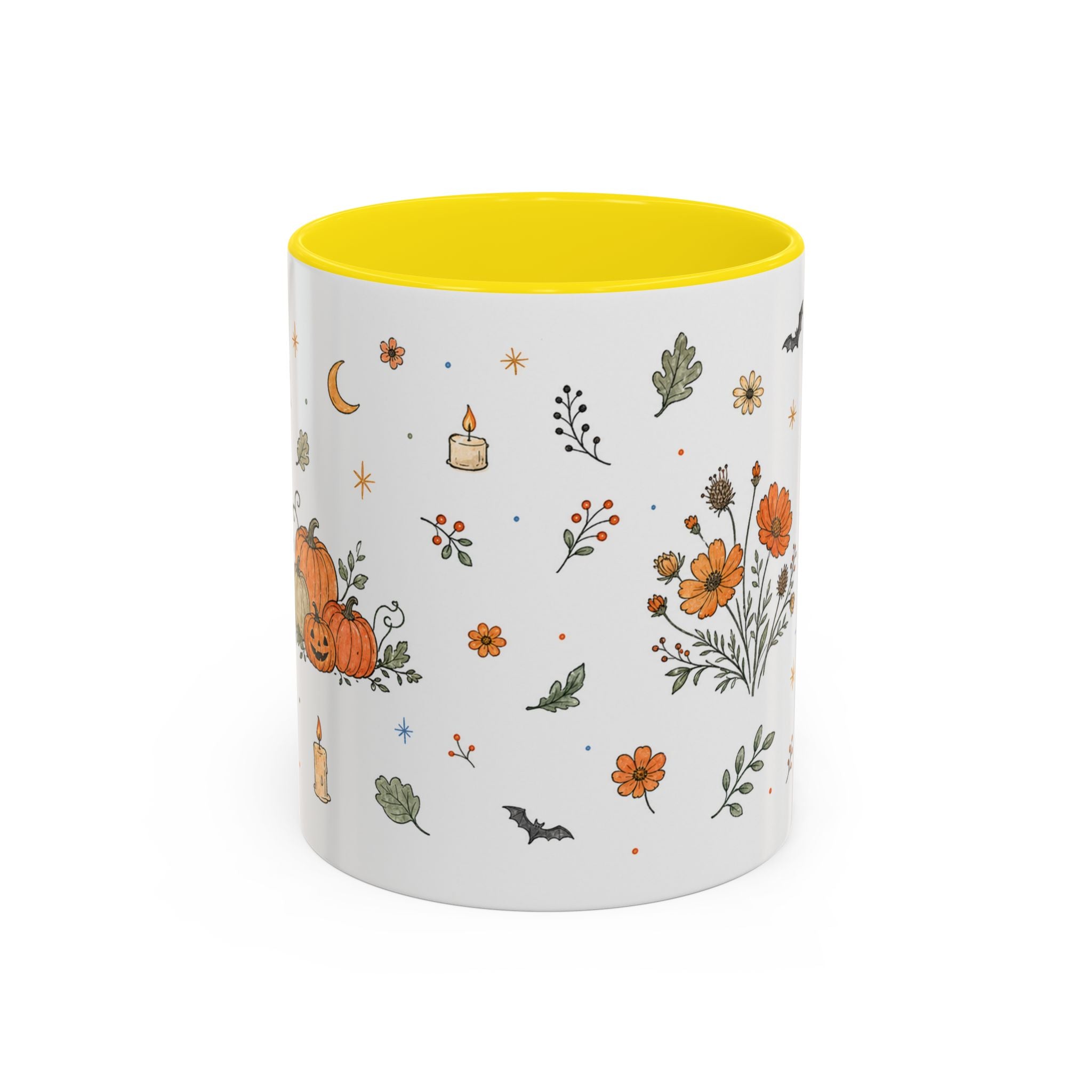 Floral Pumpkin Halloween Mug | Friendly Ghost Watercolor Gift | Accent Cup 11oz 15oz