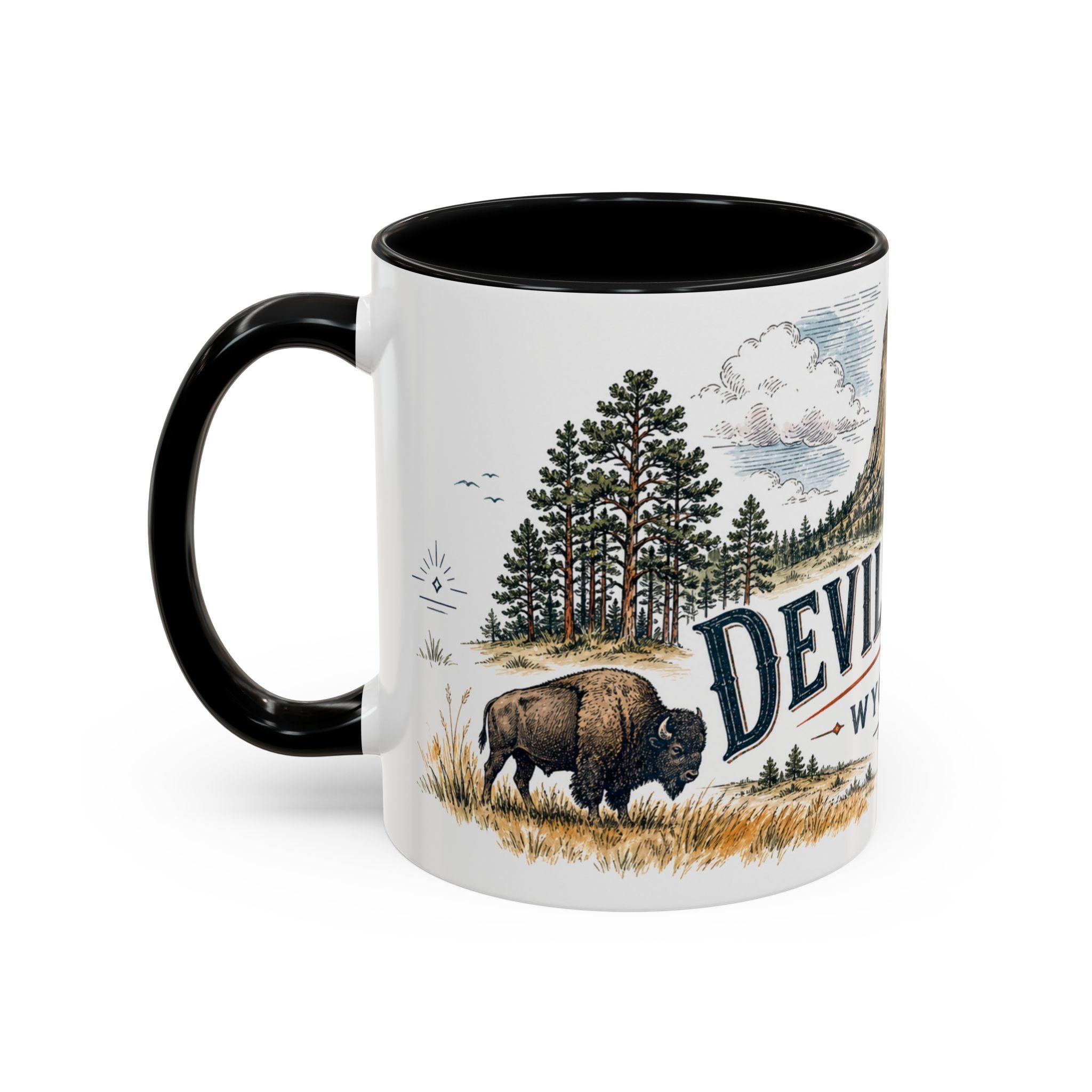 Devils Tower Mug, Wyoming Travel Souvenir, Bucket List Gift, Accent Ceramic Coffee Mug 11oz 15oz