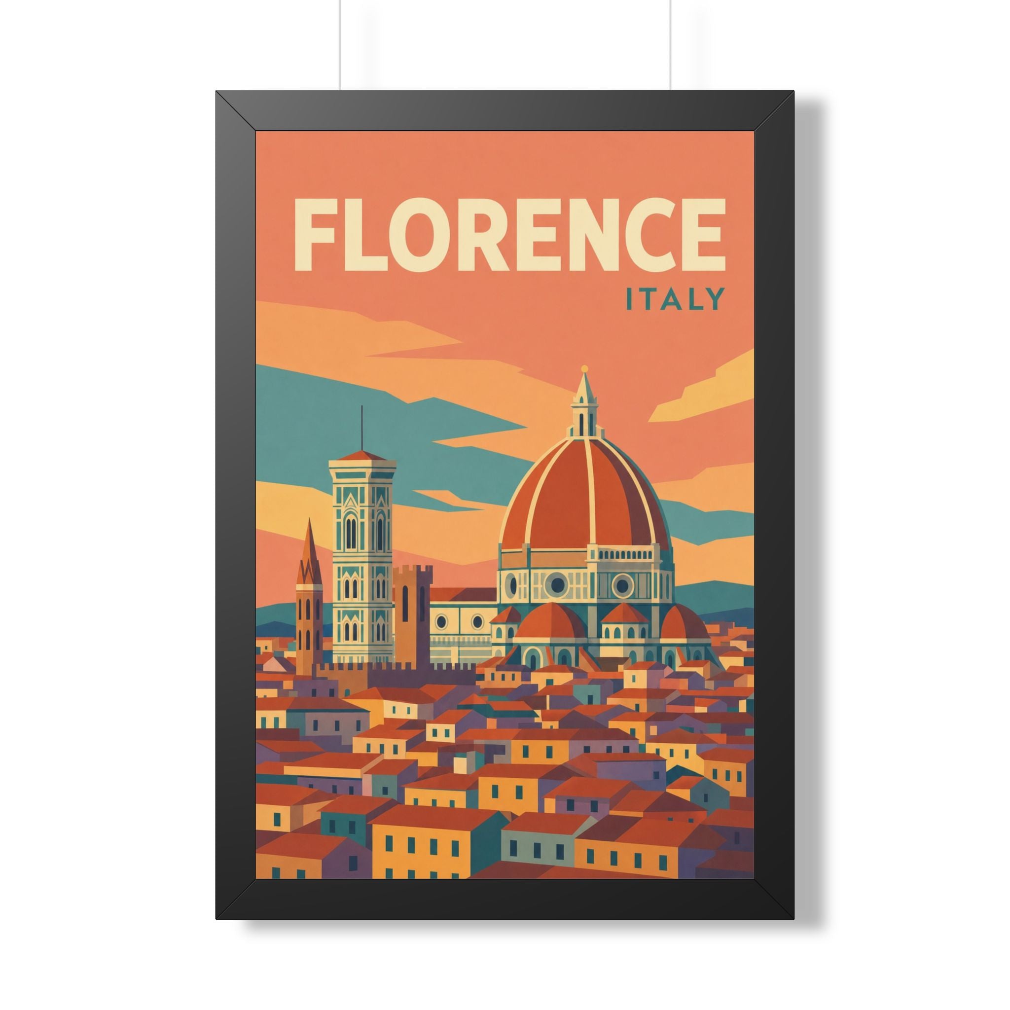 Florence Italy Framed Poster | Vintage Travel Wall Art | Black Walnut White Frame | 16x24 20x30