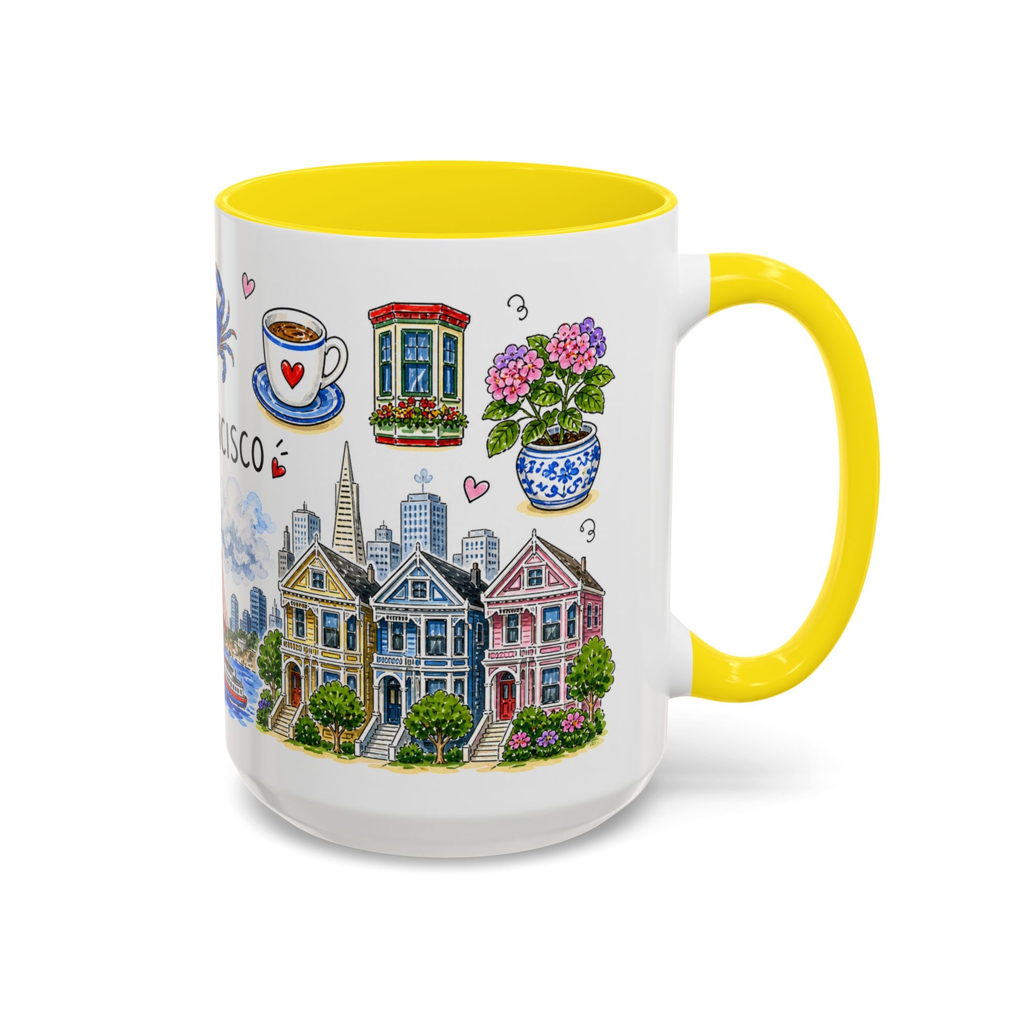 San Francisco Illustrated Travel Mug | City Souvenir Accent Coffee Mug | 11oz 15oz Ceramic Cup
