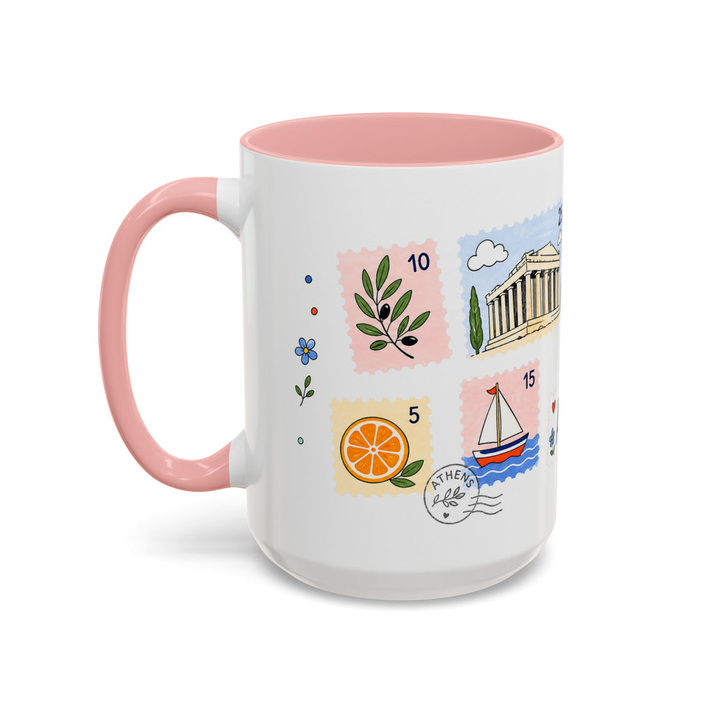 Athens Coffee Mug | Postage Stamp Collage Mug | Travel Souvenir Accent Cup 11oz 15oz