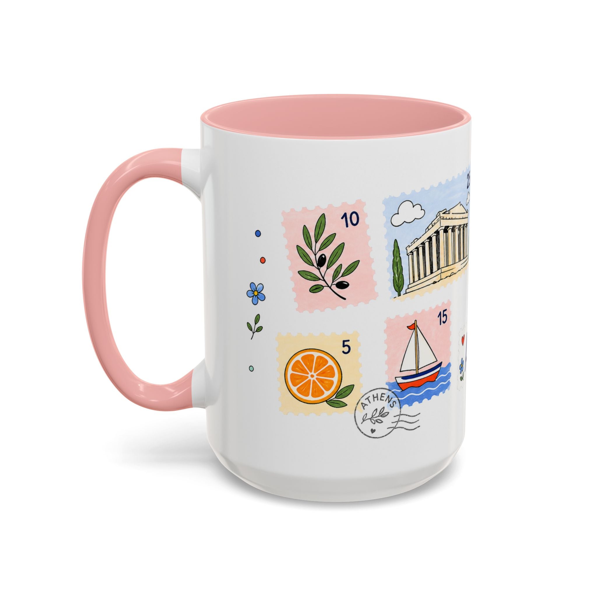 Athens Coffee Mug | Postage Stamp Collage Mug | Travel Souvenir Accent Cup 11oz 15oz