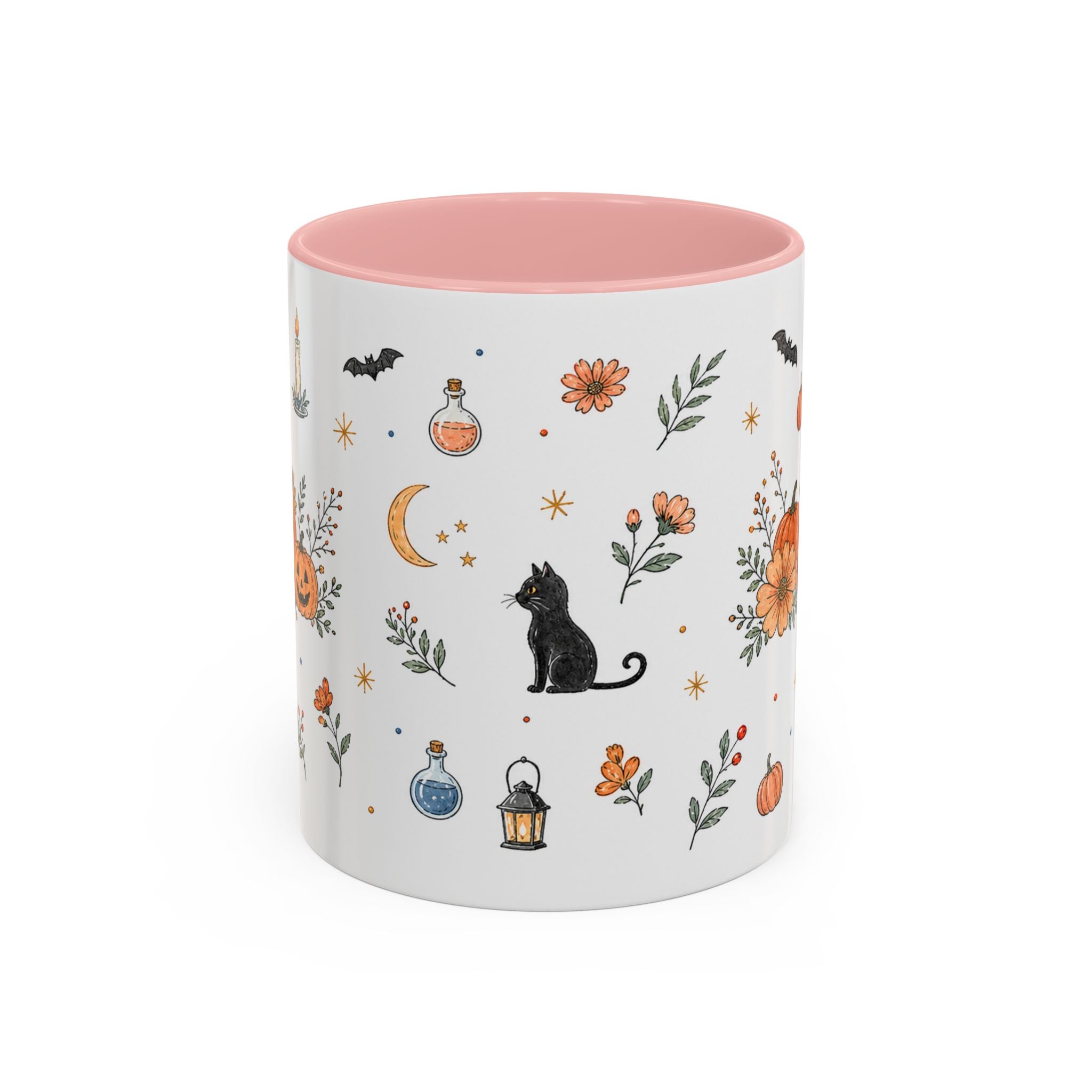 Black Cat Halloween Mug | Pumpkin Moon Watercolor Gift | Spooky Accent Cup 11oz 15oz