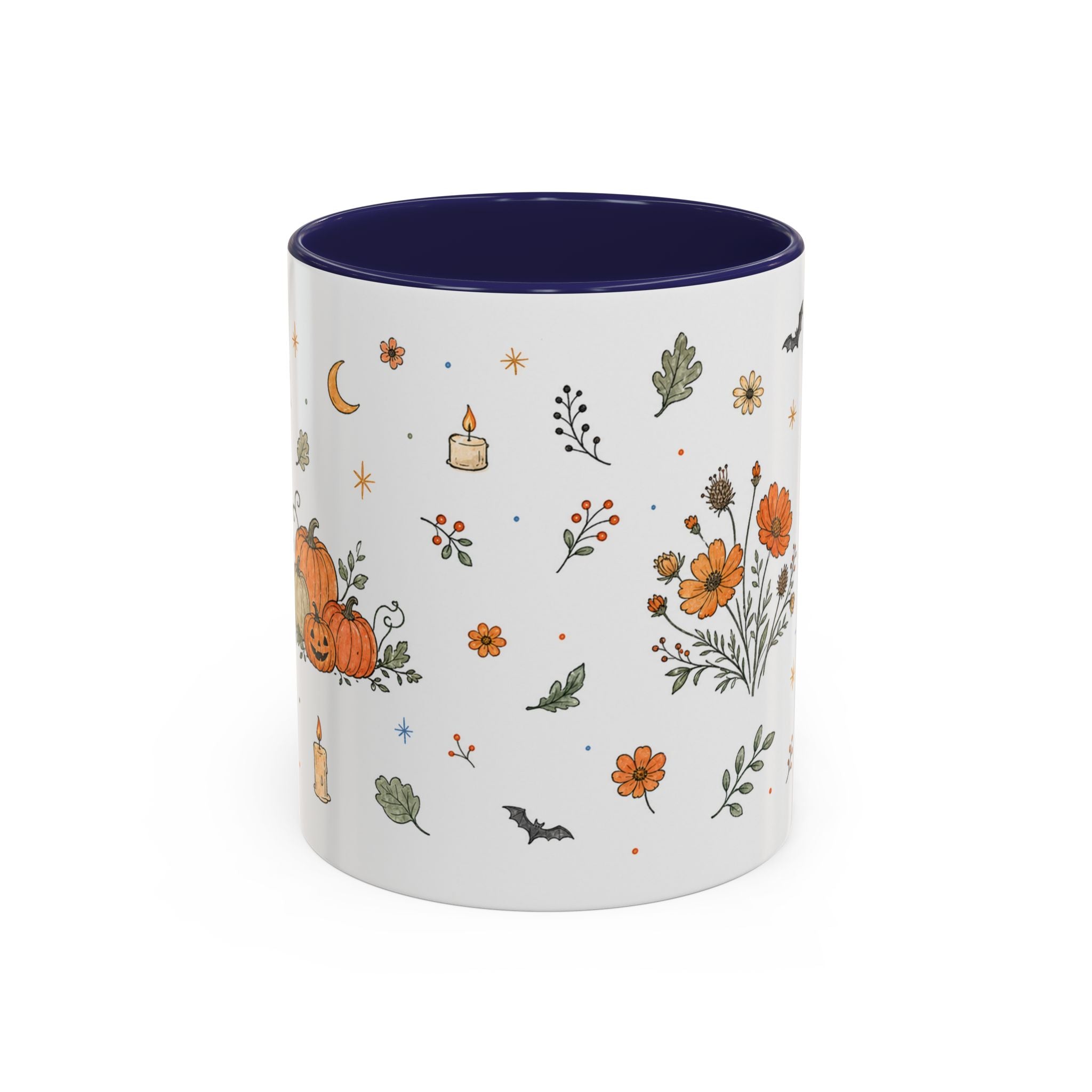 Floral Pumpkin Halloween Mug | Friendly Ghost Watercolor Gift | Accent Cup 11oz 15oz