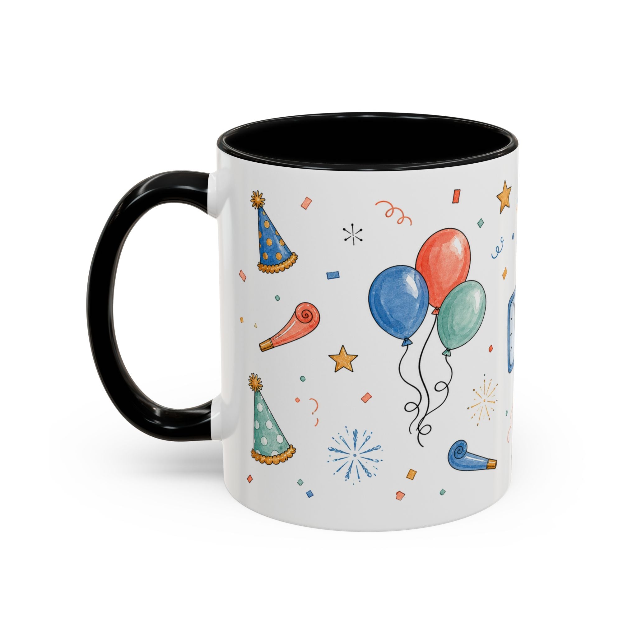 New Year Party Mug | Balloon Popper Watercolor Celebration Gift | Accent Cup 11oz 15oz