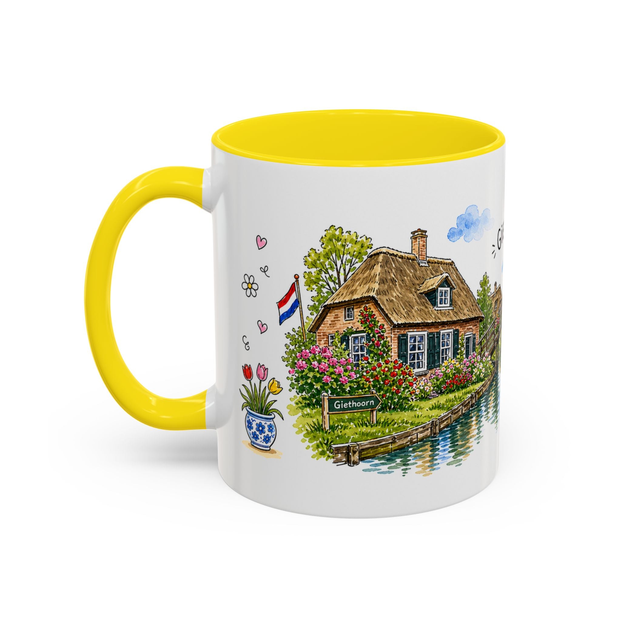 Giethoorn Illustrated Travel Mug | Netherlands Souvenir Accent Coffee Mug | 11oz 15oz Ceramic Cup