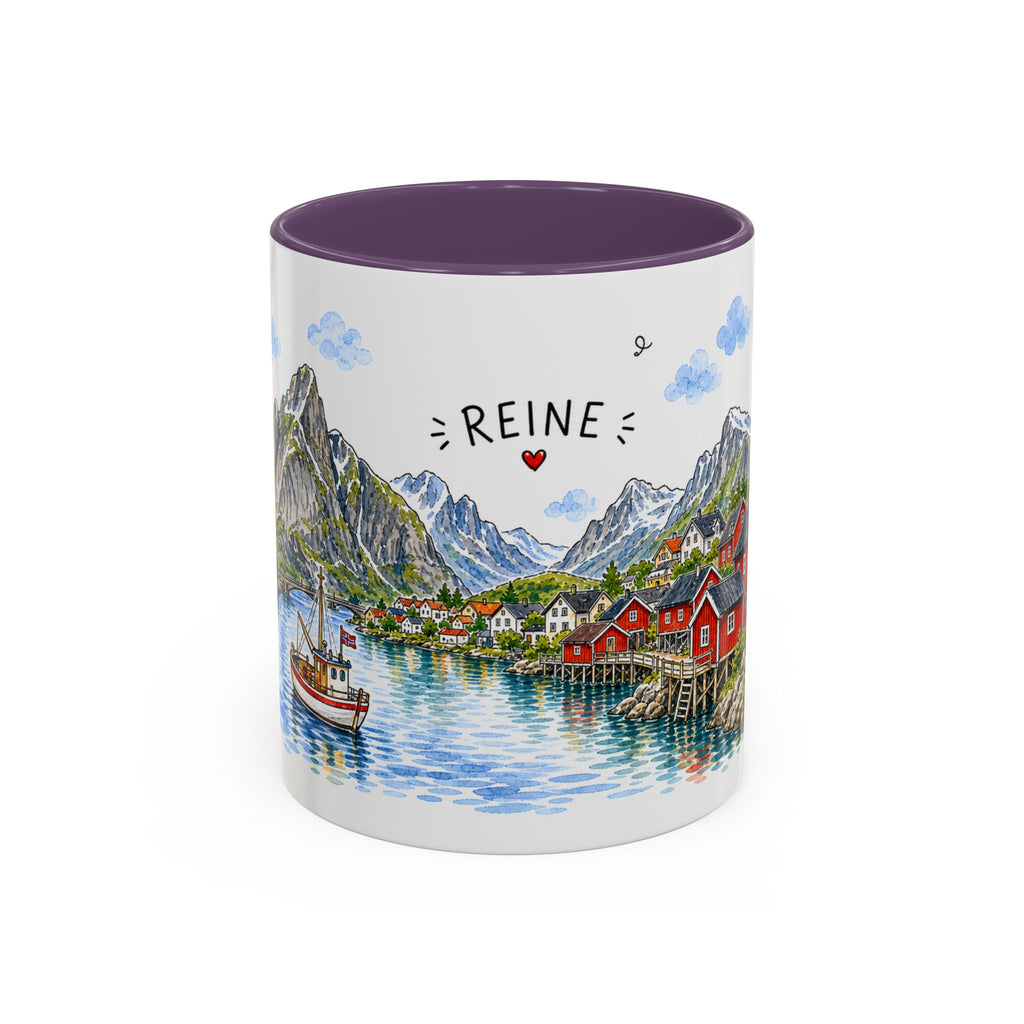 Reine Illustrated Travel Mug | Norway Souvenir Accent Coffee Mug | 11oz 15oz Ceramic Cup