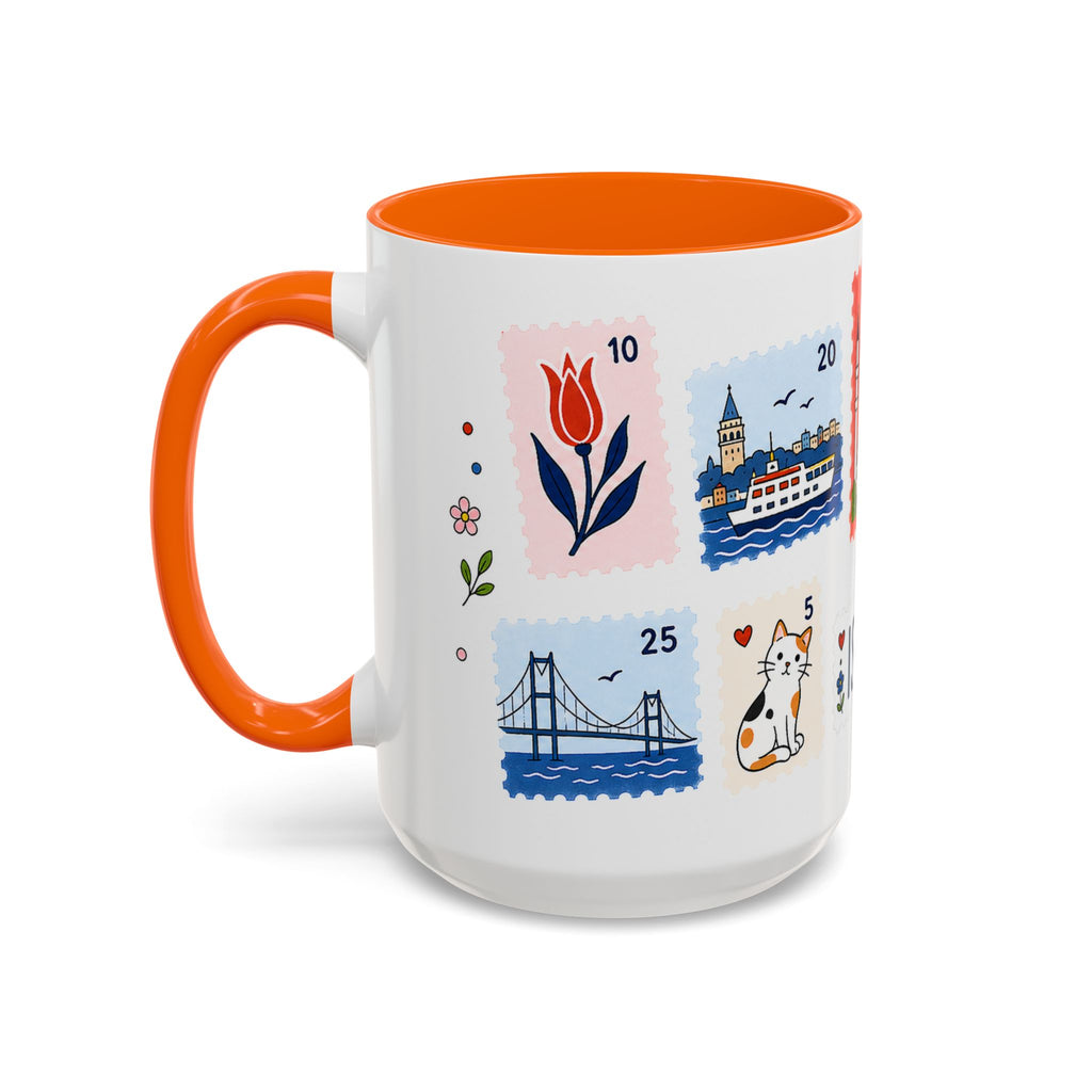 Istanbul Coffee Mug | Postage Stamp Collage Mug | Travel Souvenir Accent Cup 11oz 15oz