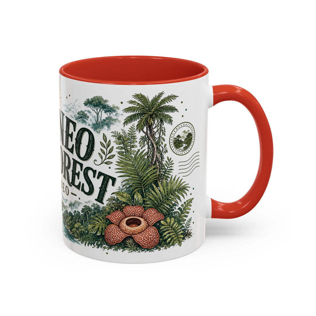Borneo Rainforest Coffee Mug | Travel Destination Souvenir Gift | Accent Color Ceramic 11oz 15oz