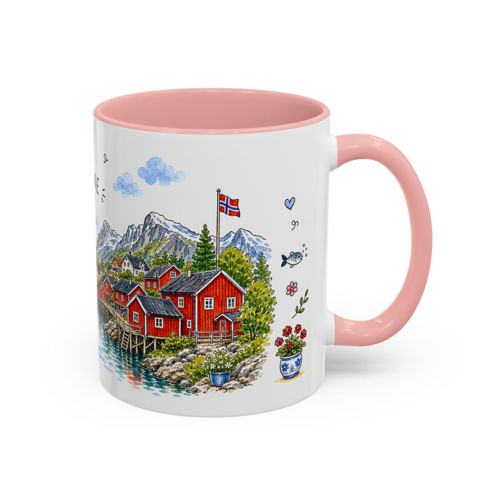 Reine Illustrated Travel Mug | Norway Souvenir Accent Coffee Mug | 11oz 15oz Ceramic Cup