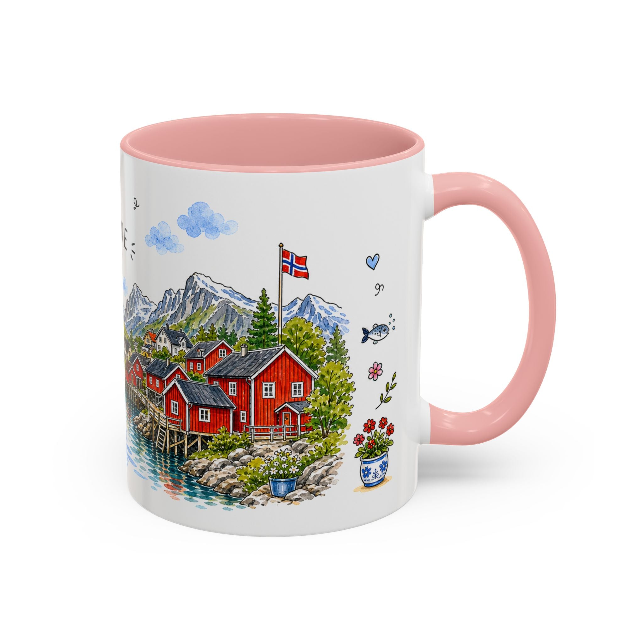 Reine Illustrated Travel Mug | Norway Souvenir Accent Coffee Mug | 11oz 15oz Ceramic Cup