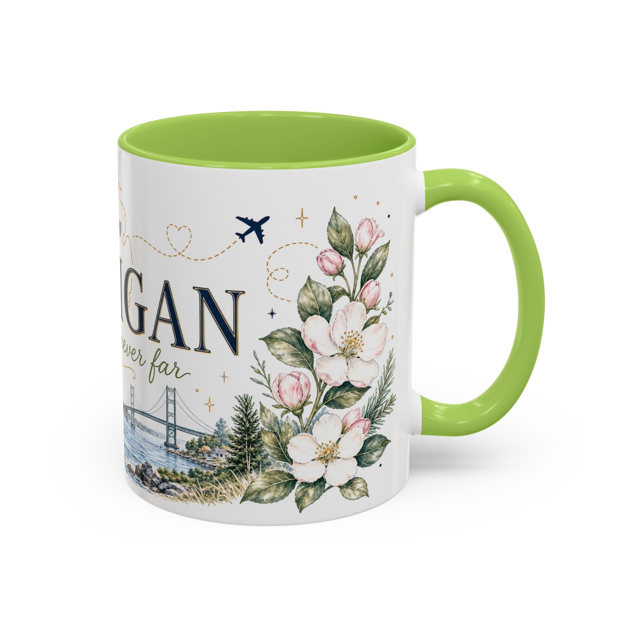 Michigan State Map Mug | Botanical Accents, Lakes Art | Homesick Gift