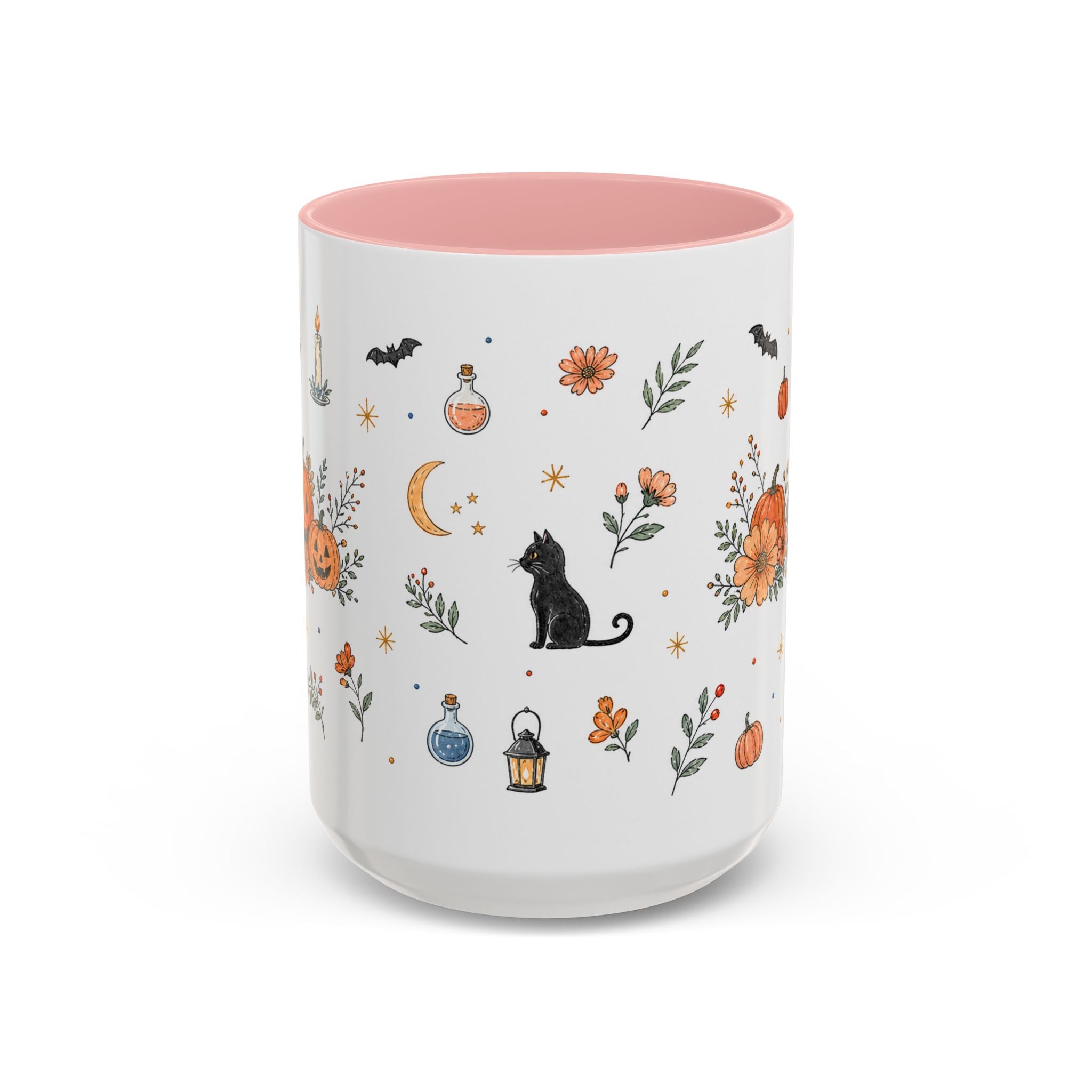 Black Cat Halloween Mug | Pumpkin Moon Watercolor Gift | Spooky Accent Cup 11oz 15oz