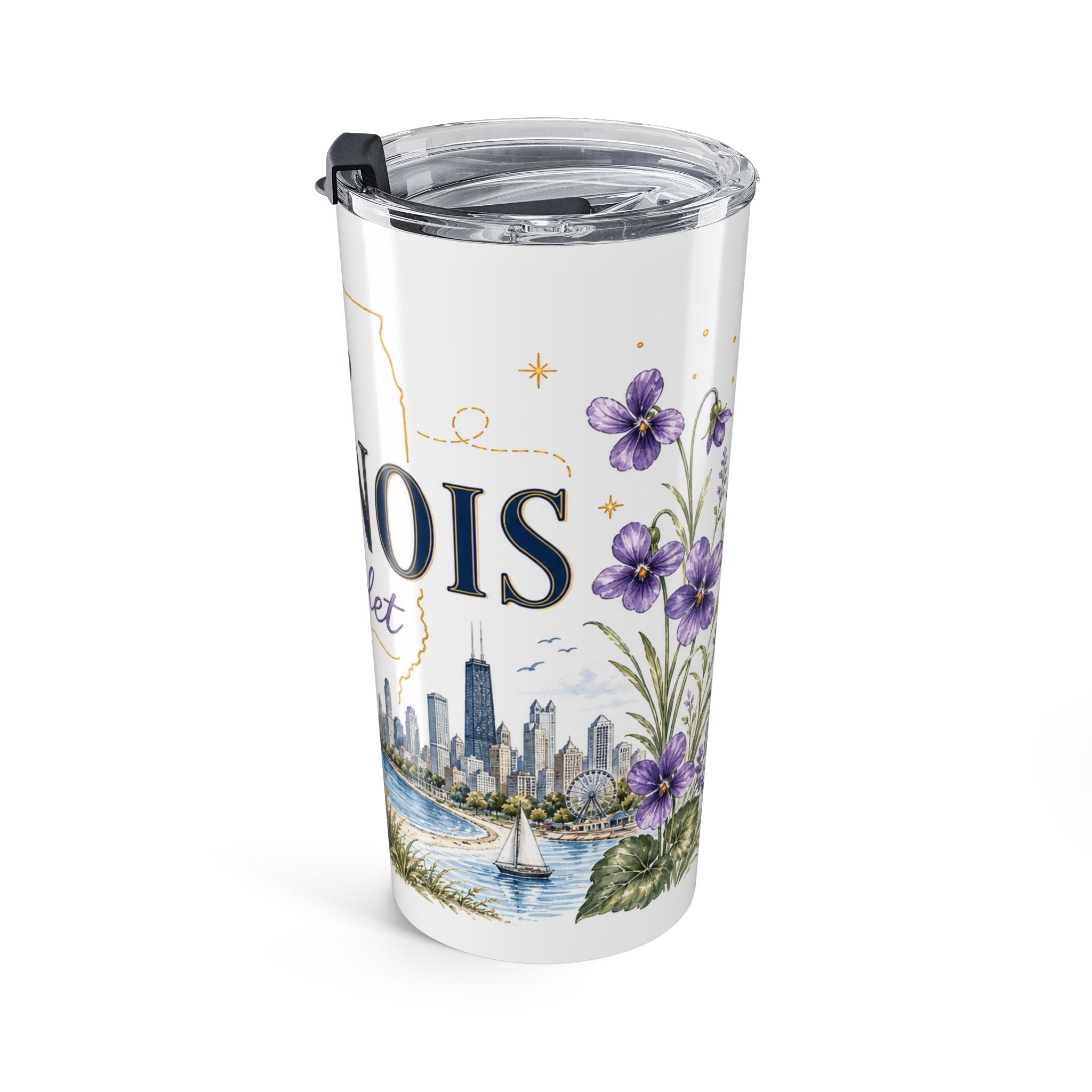 Illinois State Flower 20oz Tumbler | Violet Botanical State Flower Gift | Insulated Stainless Steel Travel Cup