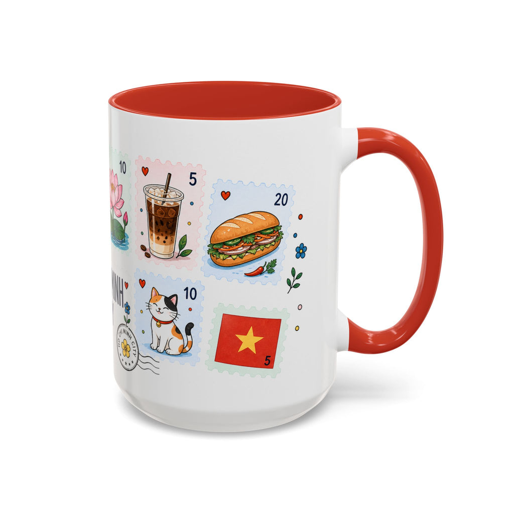 Ho Chi Minh City Coffee Mug | Postage Stamp Collage Mug | Travel Souvenir Accent Cup 11oz 15oz