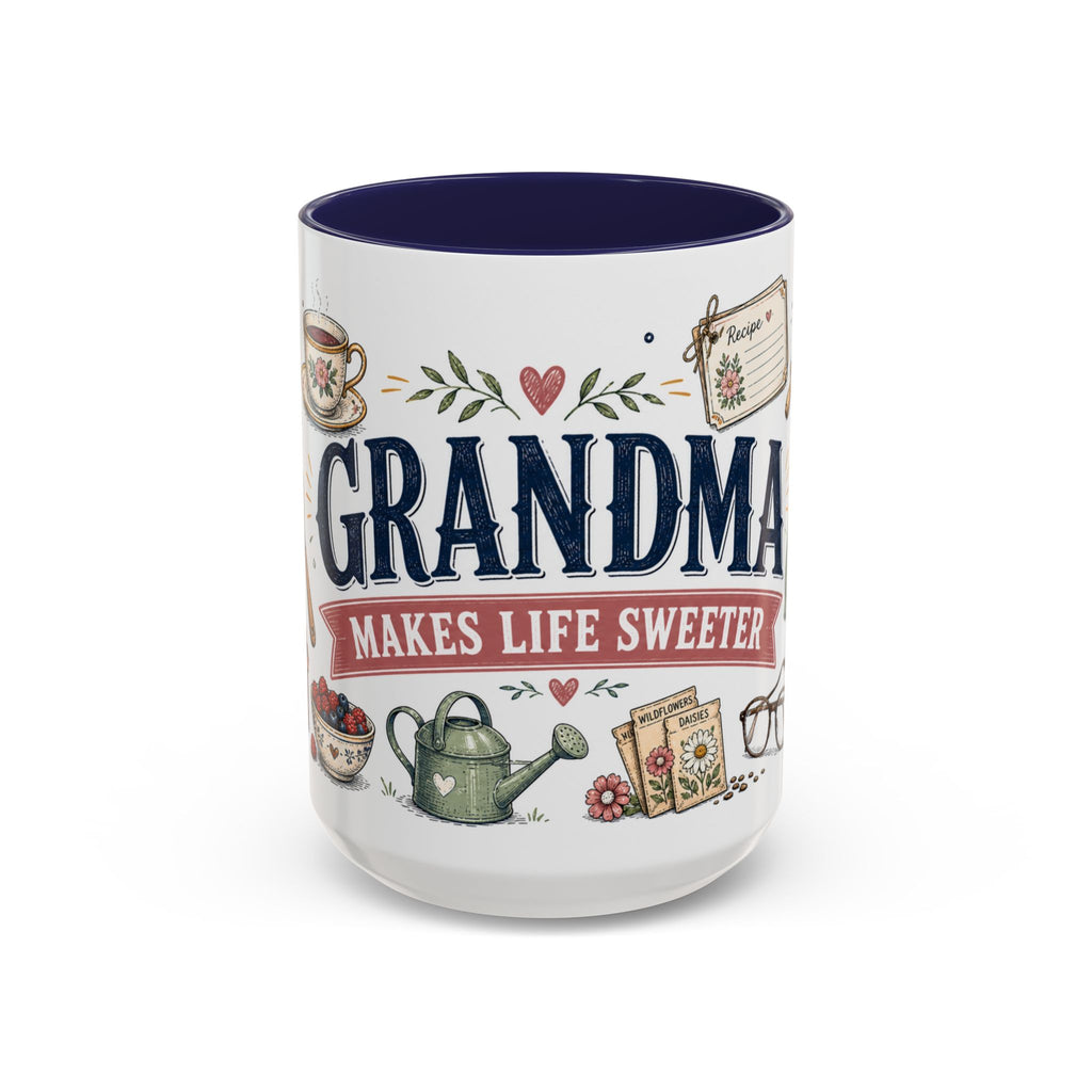 Grandma Makes Life Sweeter Coffee Mug | Gift From Grandkids | Accent Color Ceramic 11oz 15oz