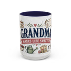 Grandma Makes Life Sweeter Coffee Mug | Gift From Grandkids | Accent Color Ceramic 11oz 15oz